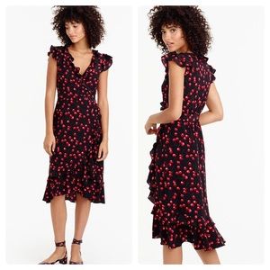 J Crew Cherry Silk Faux Wrap Dress with Ruffles 4